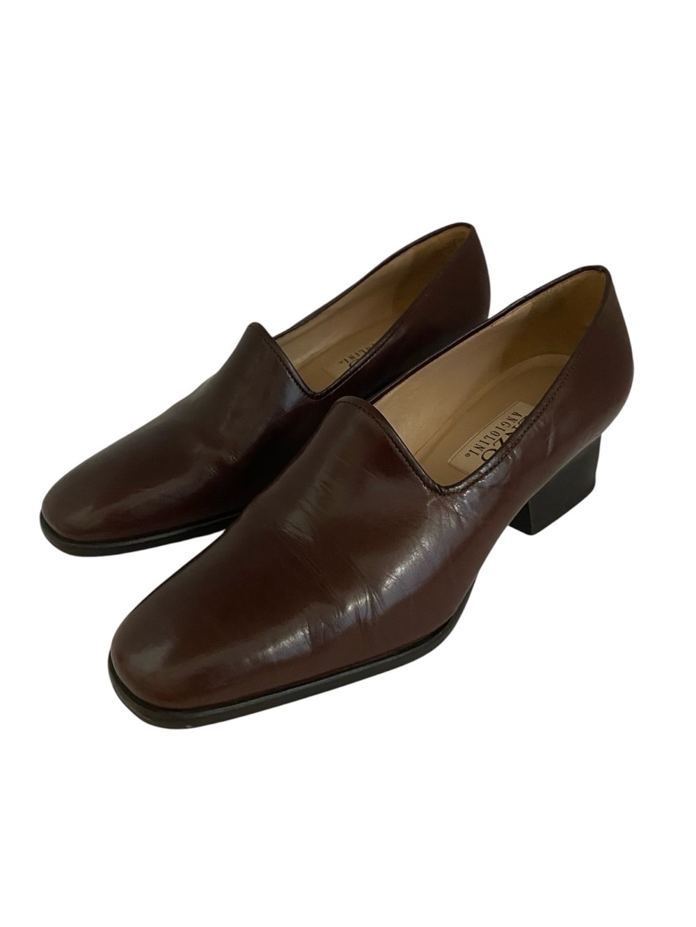 Vintage 90s Enzo Angiolini Chocolate Brown Leather Heeled Loafers 8N Minimalist